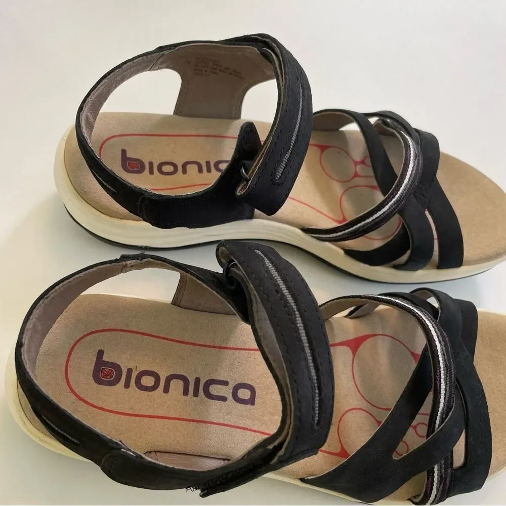 Biónica Nova black woven Nubuck‎ leather Wedge sandals